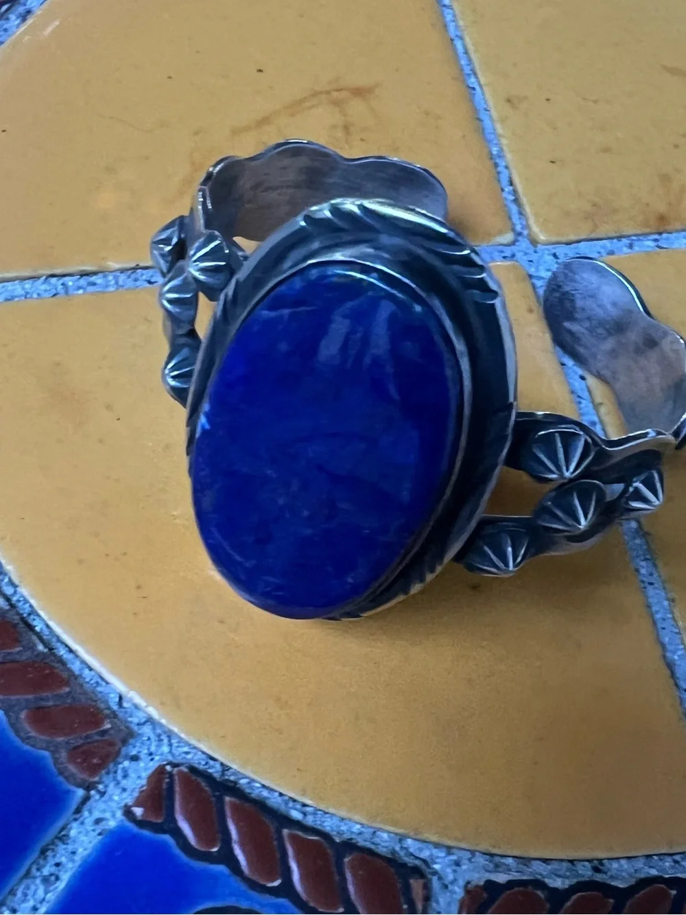 Handcrafted Sterling Cuff Bracelet with Deep Sapphire Blue Stone